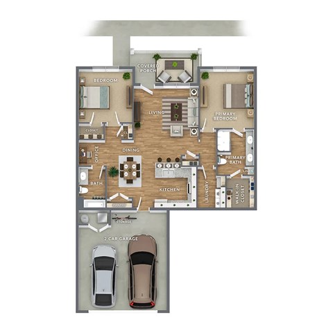Floor plan for 2 beds, 2 baths, 1309 sqft